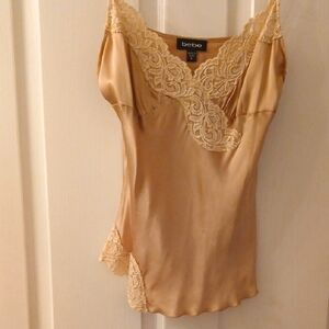 Bebe Cream Satin Chemise with Lace Detail